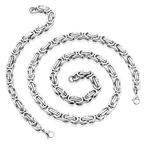 Men's Stainless Steel 24" Byzantine Chain Necklace Bracelet Set2