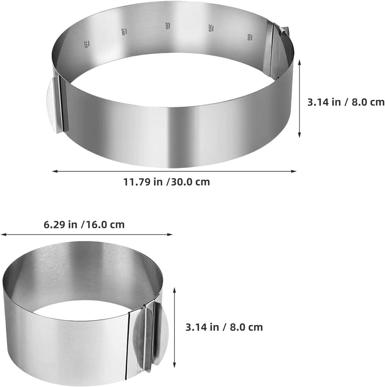 HOMSFOU Stainless Steel Adjustable Cake Ring Mold 6-12 Inch Retractable Mousse Baking Molds Set 2pcs for Dessert Pastry Baking