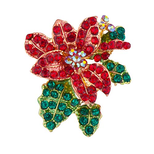 LUX ACCESSORIES Stunning Monet Poinsettia Red Rhinestones Flower Christmas Brooch Pin
