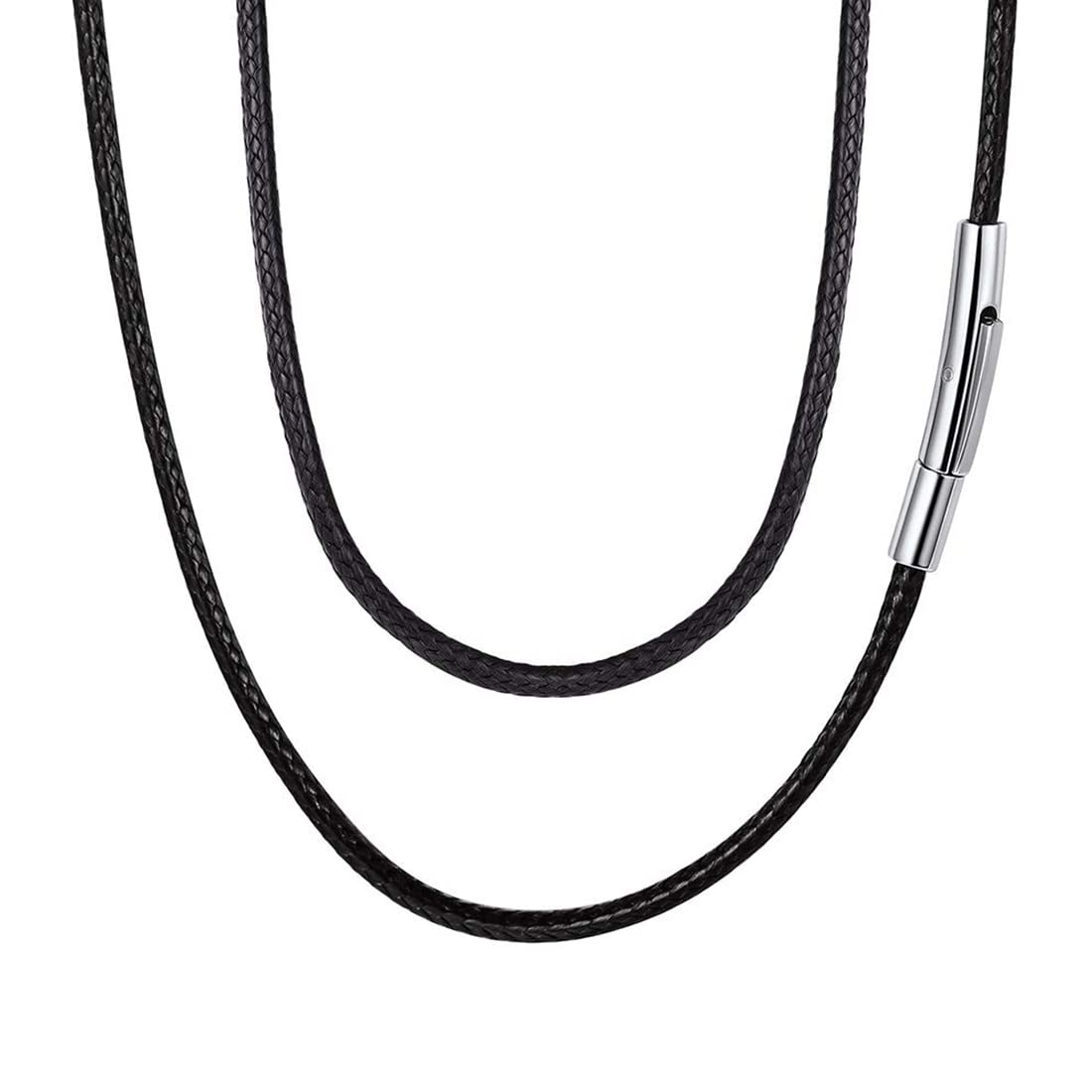 SULIUDAJICollar de Cordón para Hombre Negro 2mm Cadena de Cuero con Cierre de Acero Inoxidable Collar Básico 70cm