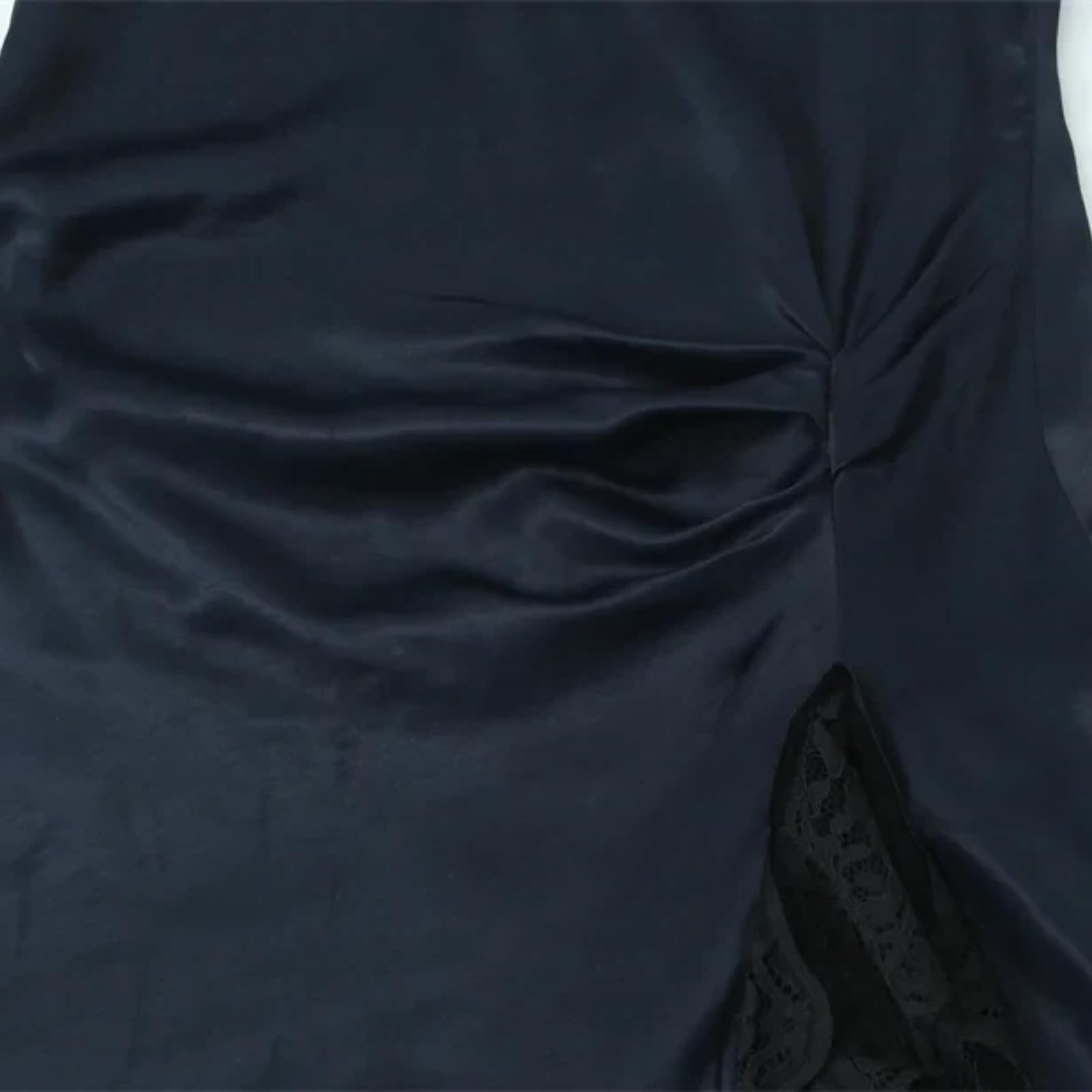 Vestido de Mujer Vestido Mini de Satén Azul Invierno Azul Invernal, Cuello semialto y Encaje Mini Vestido