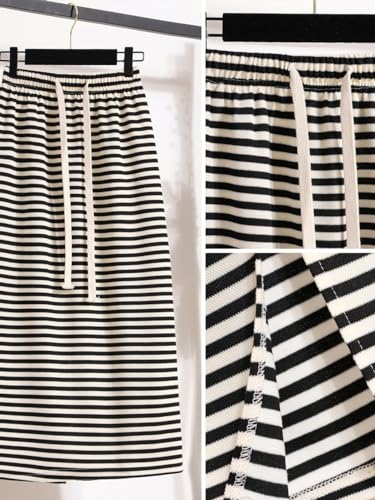 Summer Black&White Stripe Elastic Skirt Waist Long Maxi Skirt2