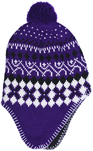 SWAK Girl's Micro-Fleece Lined Knit Hat with Ear Flaps and Pom Top in 3 Colors