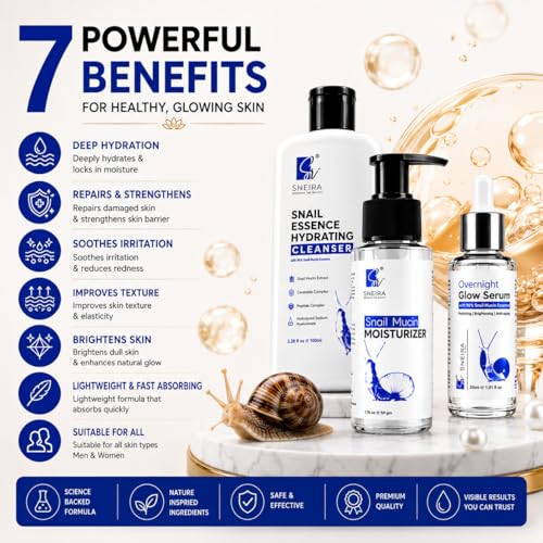 Image of Snail Mucin Skincare Kit - Face Cleanser, Snail Mucin Glow Serum & Moisturizer Combo | Korean Skin Care Routine for Glowing Skin | Hydrating Daily Face Care Set for Men & Women | All Skin Types
