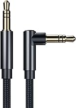 3.5mm AUX Audio Cable (Male to Male) 3 Pole Single-Sided L-shaped Earphone Extension Cord Durable Nylon Braided Speaker for Car, Android Smartphone, PC, Earphone, Etc (Black, 3.3 ft (1m)