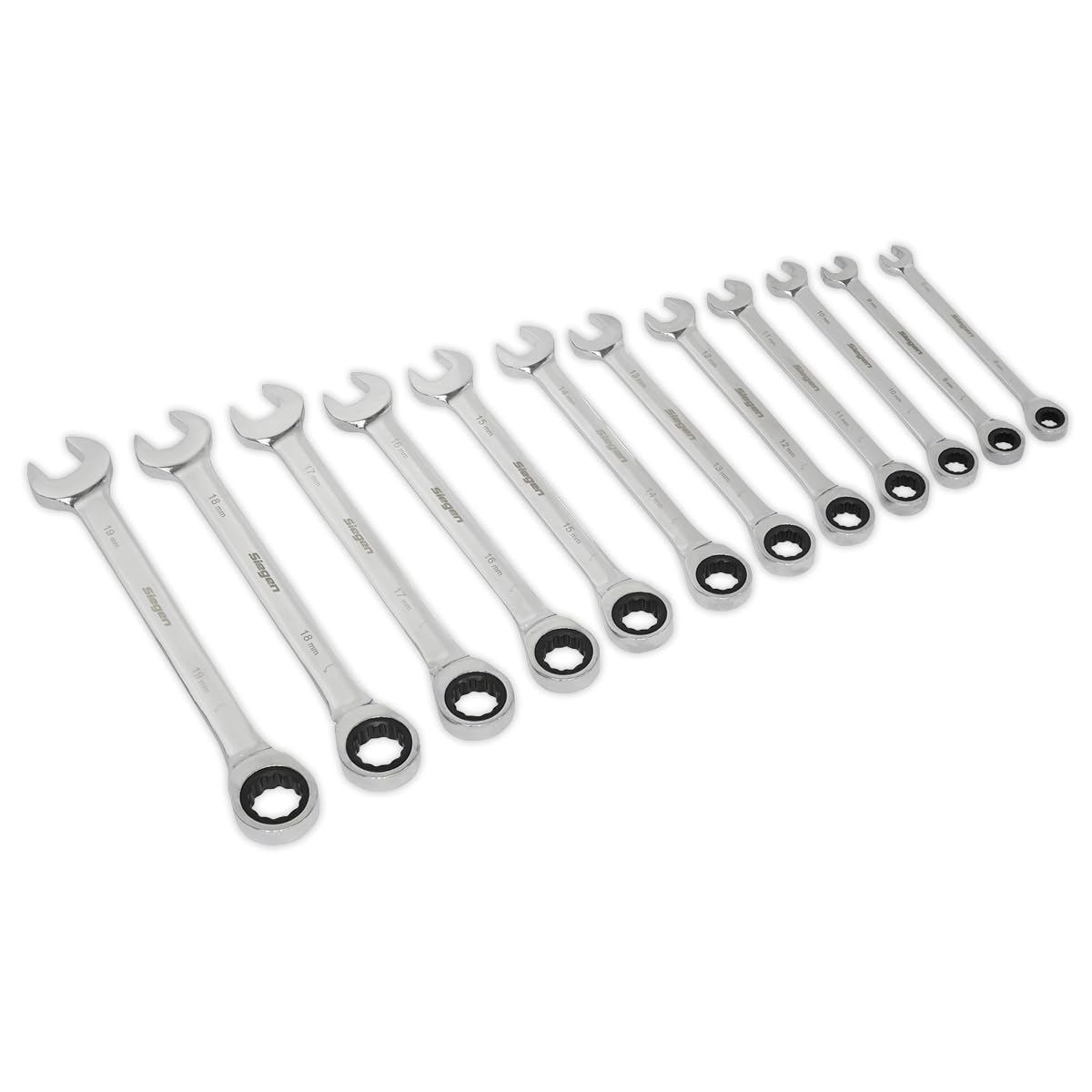 B&Q -  Ratchet Combi Spanner Set Chrome Vanadium Steel 12 Pieces Metric S0634