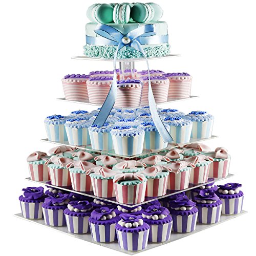 5 Tiers Large Acrylic Wedding Cupcake Stands Tower Tree, Clear Tiered Cake St