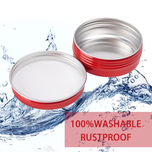 24 Pack 4oz/120ml Screw Top Aluminum Tin Jars with Screw Lids and Blank Labels - Refillable 120ml Metal Containers for Lip Balms, Candles, Salves, Spices, Crafts(Red)3