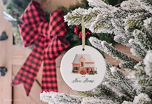 DIGIBUDDHA-Our-New-Home-Ornament-Christmas-Collectible-Bridal-Shower-Wedding-Gift-First-Time-House-Homeowner-1st-Holiday-New-Property-Buyer-3-Flat-Ceramic-Keepsake-w-Gold-Ribbon-Free-Box-OR00019 DIGIBUDDHA Our New Home Ornament Christmas Collectible Bridal Shower Wedding Gift First Time House Homeowner 1st Holiday New Property Buyer 3 Flat Ceramic Keepsake w Gold Ribbon Free Box OR00019