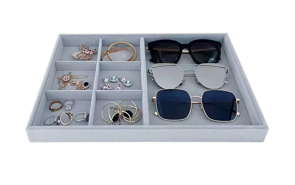 Svea Display Velvet Grey Jewelry Trays Premium Grade Drawer Insert Divider Stackable Organizer (ring and open tray)
