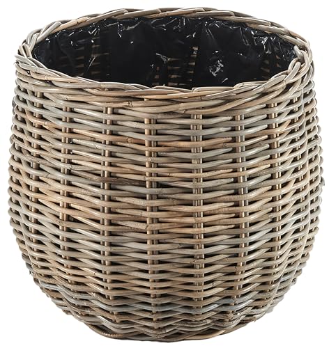 Kobolo Pflanzkorb VERDANA | runder Rattankorb mit Folieinsatz | H: 42...