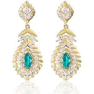 Oval Light Blue Crystal Dangle Earrings for Women (Dec-Turquoise-14K Gold)