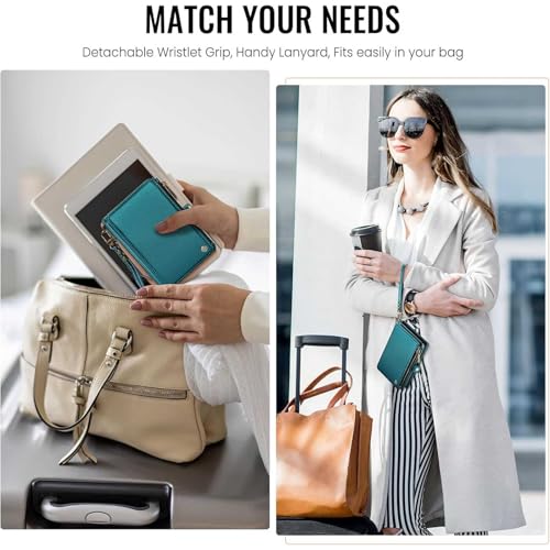 Image of Passport Wallet with AirTag Holder, RFID Blocking Passport Holder for Travel Family, PU Leather Document Organizer with 11 Card Slots & Wrist Strap, Green
