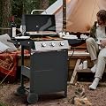3-Burner Gas Grill Stainless Steel, Barbecue Grill Cart with 2 Side Tables Shelves for Camping/Outdoor Cooking/Patio and Garden - Black (3 Burner)