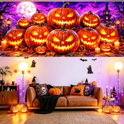 Image of Halloween Garage Door Decorations 7 x 16 ft, Jack O Lantern Cover