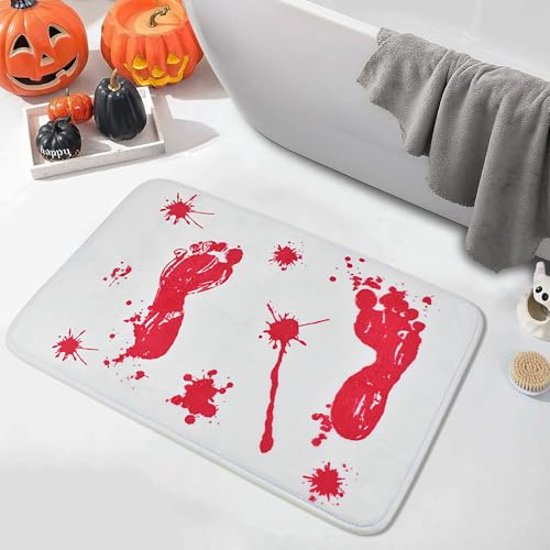 Vanleonet Halloween Bathroom Rugs Bloody Footprint Printed Blood Footprint Prank Bath Mat Non Slip Absorbent Rug Halloween Decorations for Shower/Bathroom Gag Gift Doorway Carpet