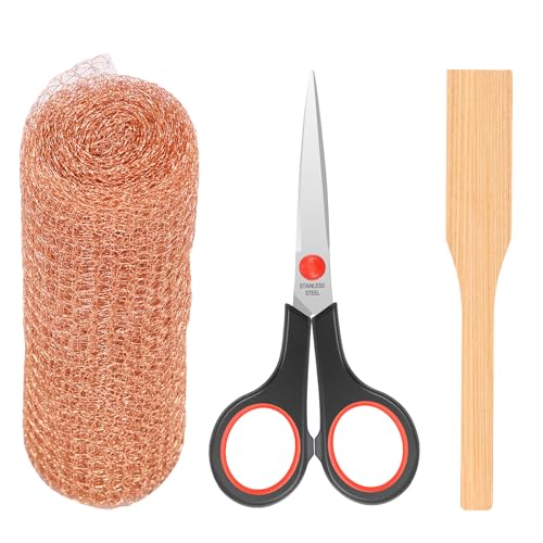 Copper Mesh Rodent Control, 5in x 10ft Rustproof Copper Mesh Roll, Gap Hole Filler, DIY Blocker Weep Hole Filler & Wool Mouse Trap with Precision Scissors and Packing Tool for Mice & Rodent Defense