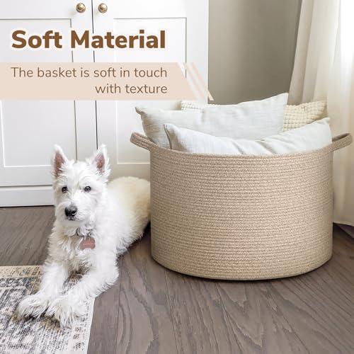 Image of INDRESSME XXXLarge Blanket Basket for Living Room 21.7 inch x 21.7 inch x 13.8 inch-Storage Basket with Handle for Organizing Toy Pillows Woven Wicker Laundry Basket Stuffed Animal Toy Storage for Play Room