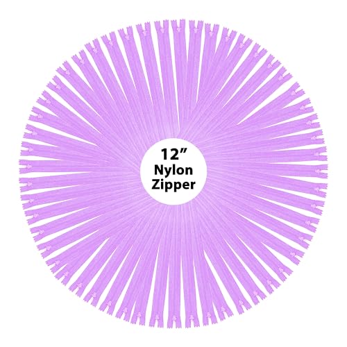 Image of Mandala Crafts 80 PCs Lilac Closed-End 12 Inches Nylon Zippers for Sewing