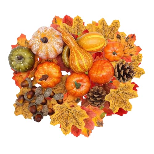 JOYWU Artificial Pumpkins Set,70 Pcs Artificial Pumpkins and Gourds Set with Maple Leaves,Acorns and Pinecones,Fall Maple Leaves Set,Fall Thanksgiving Table Decorations,Autumn Harvest Pumpkins Kit