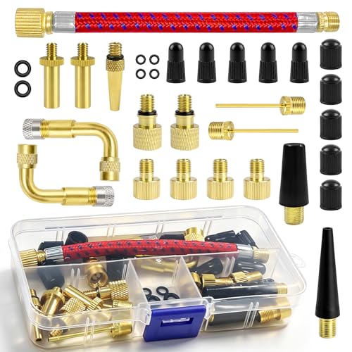 Coco Berming Lot de 32 pièces Adaptateurs de Valve de Vélo Compatible DV, SV et Valves Françaises, Inclus Tuyau de Gonflage pour Vélos, Ballons,...