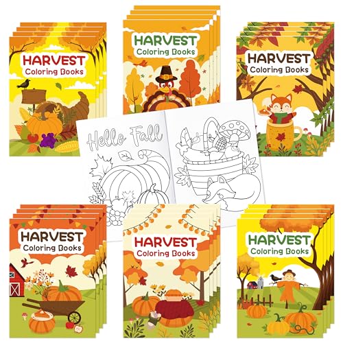 Image of Fall Harvest Coloring Books for Kids 24Pcs Bulk Thanksgiving Mini Coloring Booklet DIY Art Drawing Book with Pumpkin Turkey for Toddlers Autumn Thanksgiving Birthday Party Favors Goodie Bag Filler