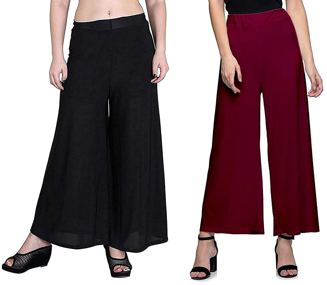 pixie Women's Wide Leg Palazzo Pants, High Waist, Pack of 2 - Free Size-picture-47