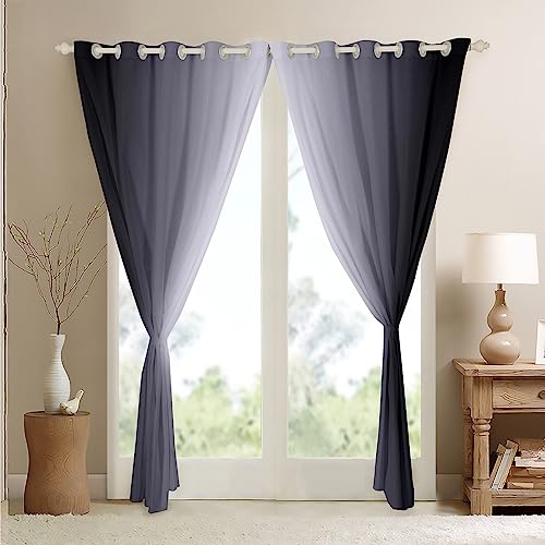 Homemissing Sliver and Grey Darkening Drapes Gradient Style Curtains for Bedroom Living Room For Kids Women Men Ombre 30%-50% Blackout Curtains Geometric Window Treatments W66*L90 - Image 4