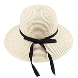HJUGHPN Sombreros de sol para mujer, sombrero de paja de verano para mujer, sombrero de sol de ala ancha, sombrero de pescador Panamá para mujer, sombrero de sol para mujer (beige, L)
