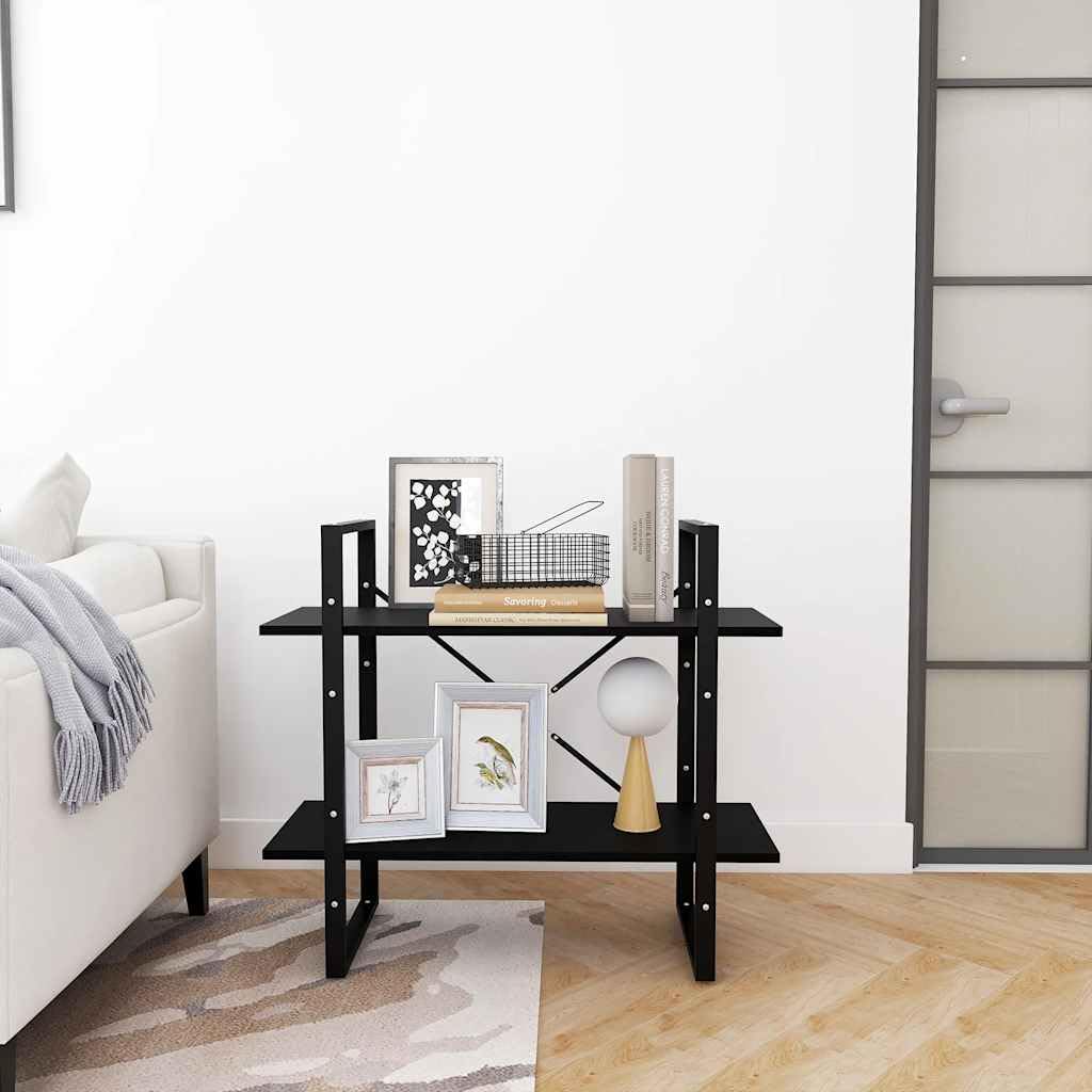 Libreria a 2 Ripiani in Legno Massello Pino e Metallo 80x30x70 cm | Stile industriale nero per soggiorno e studio, due ampi ripiani a vista con supporto in metallo e kit antiribaltamento.