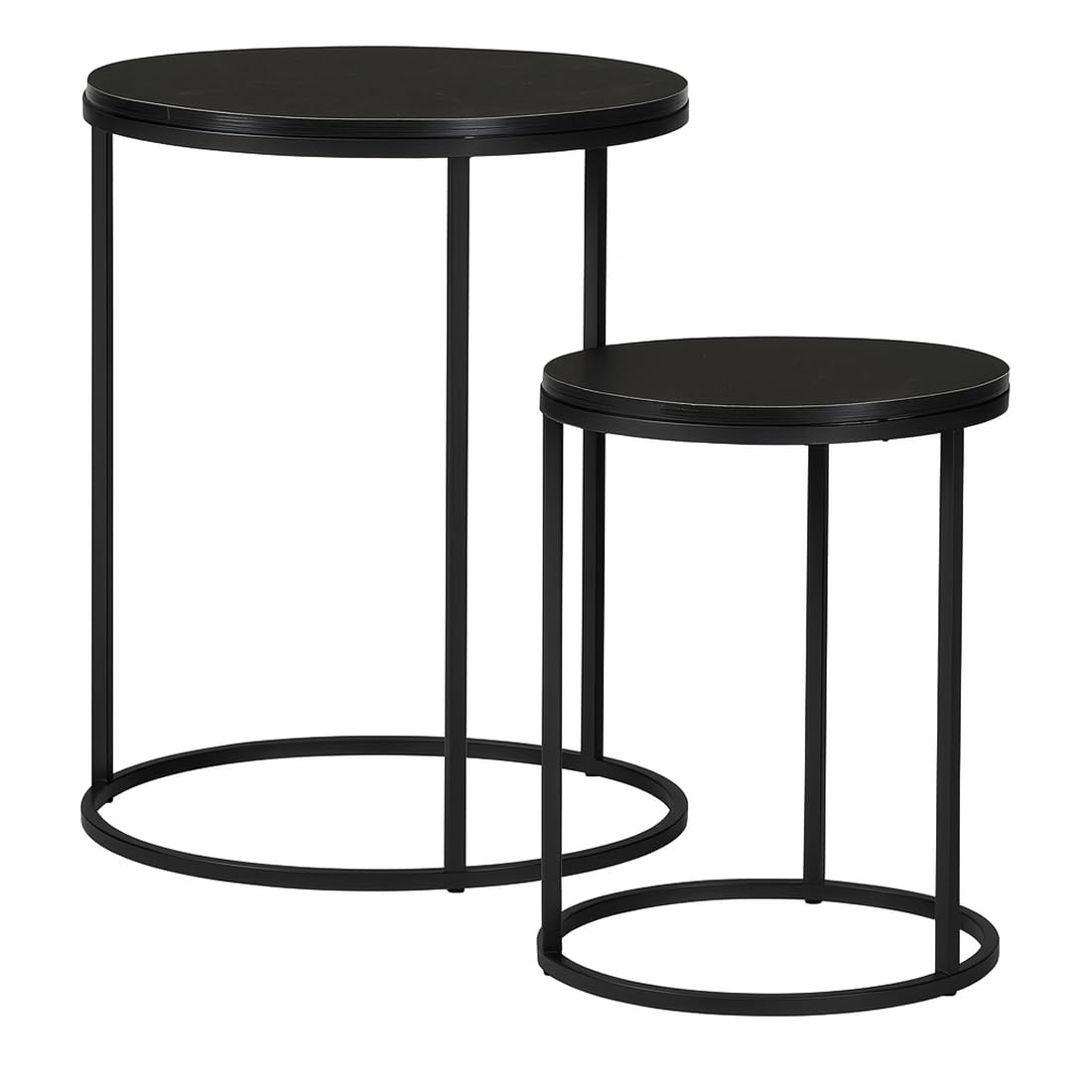 Acomoda Textil – Juego de 2 Mesas Auxiliares Redondas de Madera y Metal para Salón, Dormitorio y Terraza. Set Mesas Nido para Café Diseño Moderno y Versátil para Hogar. (Negro)
