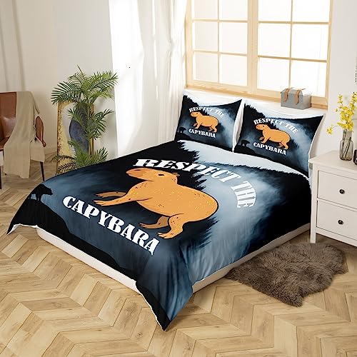 Capybara Bedding Set Double for Kids Children Youth Bedroom Funny Rodent Animal Duvet Cover Smoky Mountain Comforter Cover Cartoon Boys Girls Kawaii Decor Quilt Cover with 2 Pillowcases - Image 3