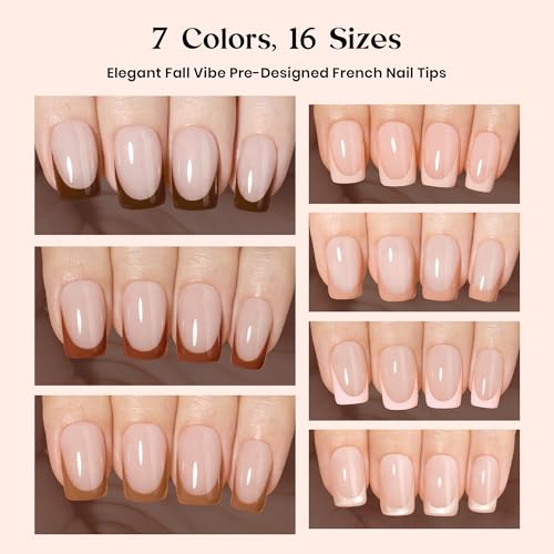 Image of Beetles French Tip Press On Nails - Mocca Mousse | 7 Colors Short Square Press On Nails Brown | 16 Sizes 224 Pcs Acrylic Nail Natural Salon Quality Gift For Women