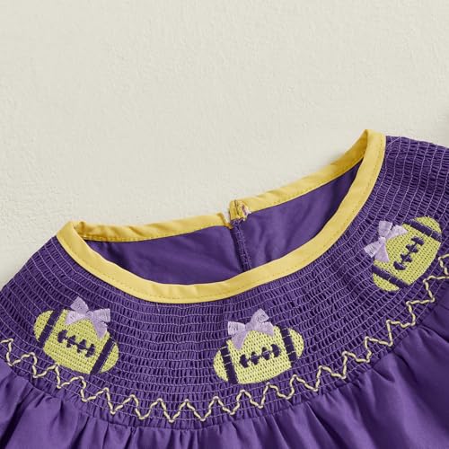 Toddler Baby Girl Dress College Football Game Day Outfit Puff Short Sleeve Smocked Bubble Dresses Playwear3