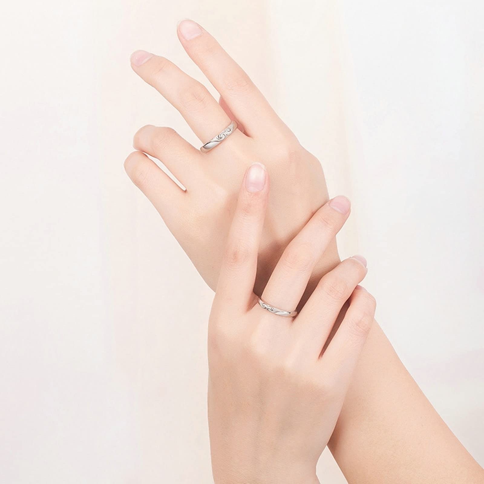 Juego de anillos de plata de ley para adolescentes, anillo de boda de plata de ley con diseño de corona de plata, anillo ajustable para pareja, Adjustable, Sin piedras preciosas