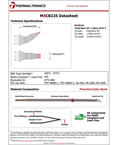 Image of Thermaltronics M8CB225 Chisel Bent 30deg 1.78mm (0.07in) interchangeable for Metcal STTC-898