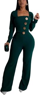 Women's fashionablesexyeleganthigh waistedwide leg pantsclub business party button jumpsuit