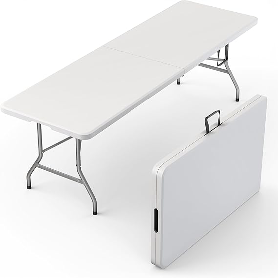 6 Feet Foldable Table with Built in Handle & Steel Legs | 6FT Heavy Duty Folding Portable | Perfect for Party, Dining, Wedding, Events, Picnic Indoor, Outdoor, Camping, Utility, Folding - 6 Foot