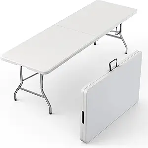 8 Feet Foldable Table with Built-in Handle & Steel Legs