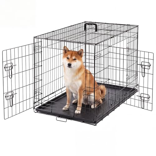 Aidoly Dog Crate - 36 Inch Medium Double Door Portable Dog Cage, Metal Wire Pet Kennel with Secure Lock, Leak-Proof Pan Tray, Foldable Design for Dogs Pets Indoor Training and Outdoor Travel by Aidoly - Used condition - US$36.93