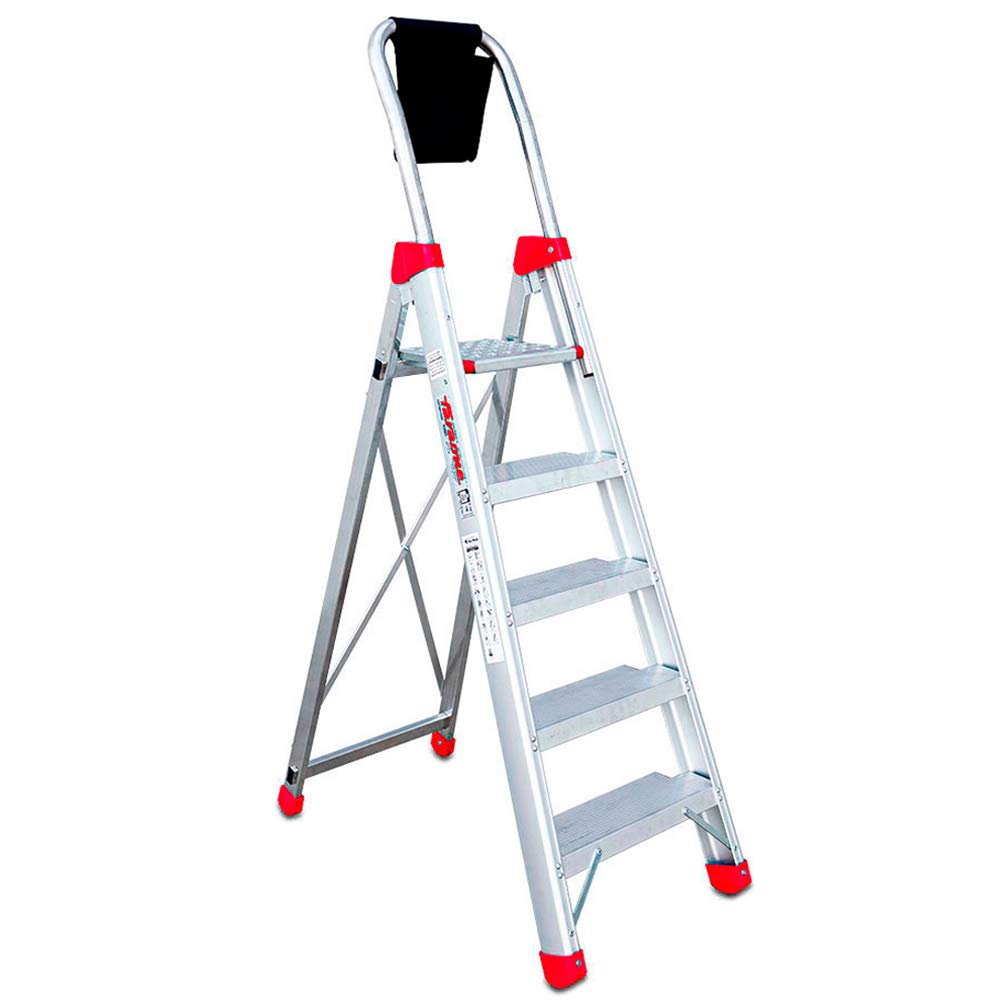 Faraone - Escalera de Aluminio - Escalera de Tijera DOMUS05-185 x 53 x 15 cm - Escalera 5 Peldaños - Máxima Seguridad - Fácil Transporte - Peldaños Anchos y Cómodos