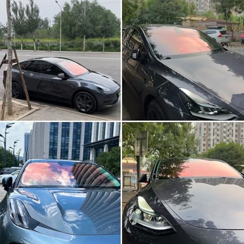 Image of Chameleon Purple Red Car Front Window Tint 78% VLT Car Window Tint Color Change Effect Vehicle Windshield Solar Protection Film, 59.84 inch x 1181.10 inch