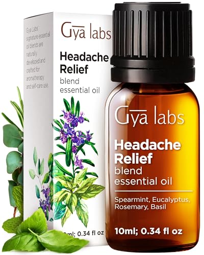 Gya Labs Headache Essential Oil Blend for Diffuser, Aromatherapy, Massage & DIY - 100% Pure Natural Ingredients of Spearmint, Rosemary & Eucalyptus (0.34 Fl Oz)