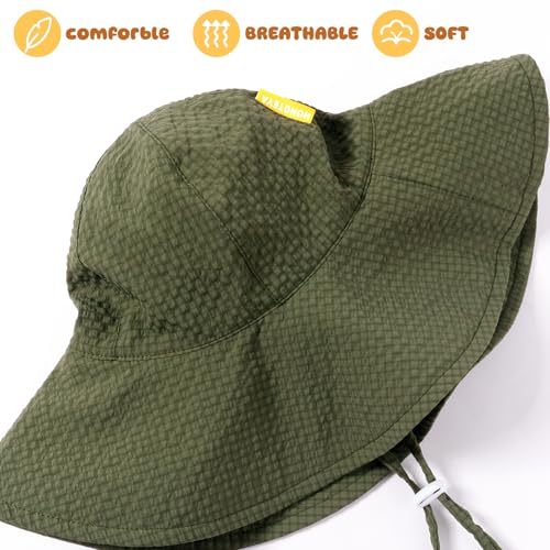 Image of HONGTEYA Baby Sun Hat Toddler Girl Beach Hat Sun Protection Adjustable Outdoor Summer Wide Brim Bucket Hat for Infant Kids