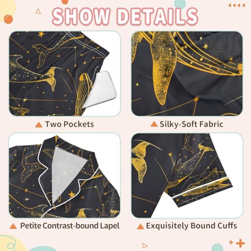 senya Line Golden Whale Satin Summer Pajama Sets Silk Short Sleeve Button Down Sleepwear3