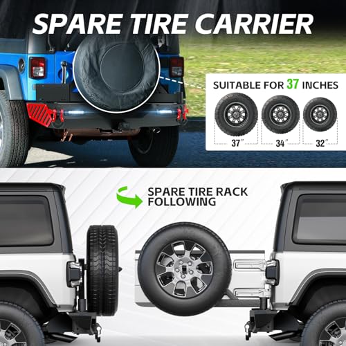 Image of for JK Front and Rear Bumpers with Spare Tire Carrier Compatible with 2007-2018 Jeep Wrangler JK JKU with Winch Plate, LED Lights, Hitch Receiver, License Plate Frame, Paintable Armor & D-rings