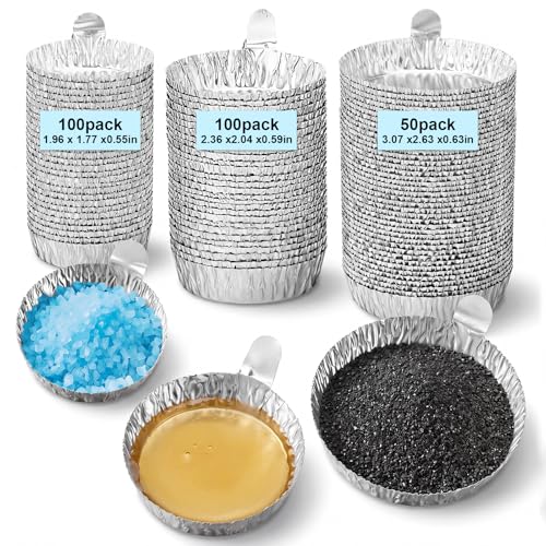 Image of 250 Pcs Aluminum Foil Weigh Boats Multi-Size (50L, 100M, 100S), Disposable Sample Pans with Handle for Lab Moisture Analyzers, Analytical Balance, Epoxy Resin, Powder & Liquid Weighing