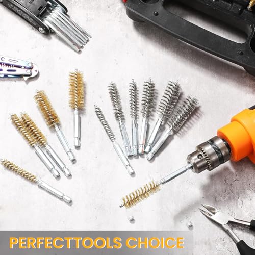 Image of Serplex 12Pcs Bore Brush Set for Drill Stainless Steel & Brass Wire Cleaning Brushes with 1 /4 inch Hex Shank, Wire Brush for Drill Machine, Rust & Paint Removal Tools for Power Drill, Impact Driver