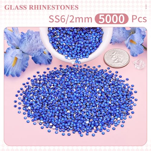 Image of 5000PCS SS6 /2mm Crystal Glass Rhinestones for Bedazzling (Blue /Sapphire) | Flatback Rhinestones for Crafting DIY Nail Art Makeup Decoration, Gems Diomand Charms for Tumbler Shoes Clothing Mug