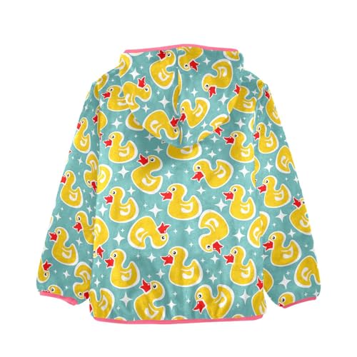 Yellow Rubber Duck Toddler Fleece Jacket Baby Girls Hooded Zipper Long Sleeve Thick Warm Outerwear 3-10 Years2